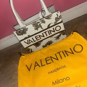 Valentino Cream and Brown Floral Tote